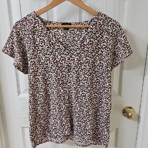 Ann Taylor Factory Black and Pink Short Sleeve Top Size Large